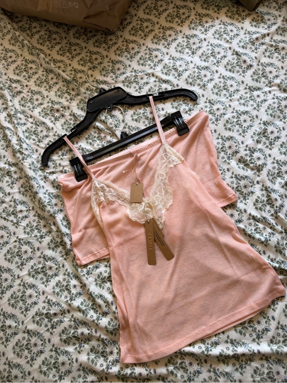 SKIMS Blush Pink Lace-Trim Ribbed Cami